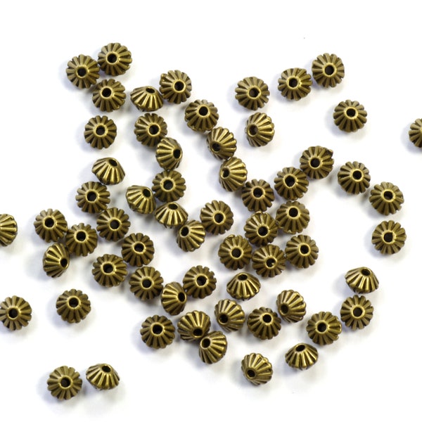 4mm Antiqued Bronze Plated Pewter Corrugated Bicone Spacer Beads - 50