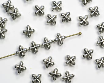 Double Sided Cross Beads Antiqued Silver Plated Pewter 7mm - 30