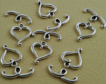 Antiqued Silver Plated Pewter Heart Toggle Clasps 14x16mm - 6 Sets