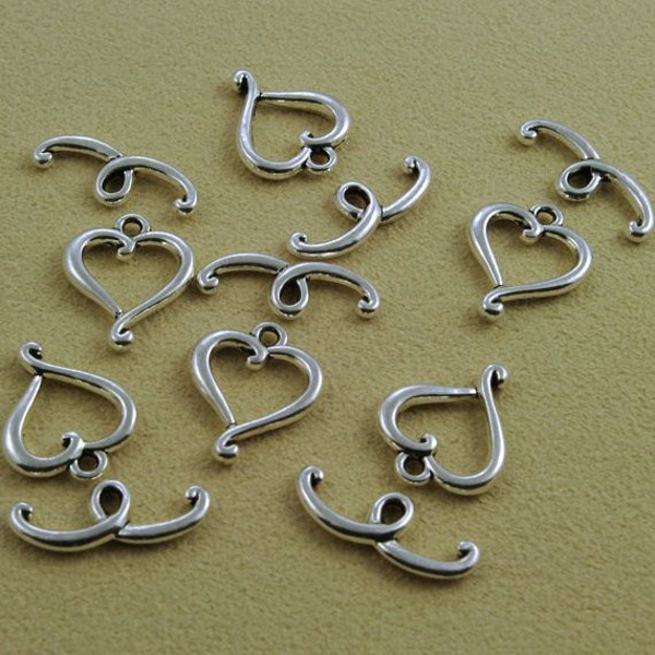 Antiqued Silver Plated Pewter Heart Toggle Clasps 14x16mm - 6 Sets