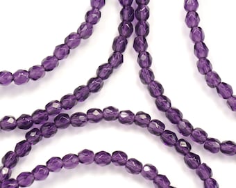 4mm Tanzanite Purple Fire Polish Czech Glass Beads - 50