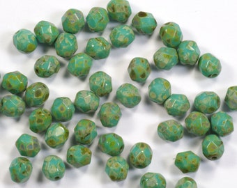 6 mm Türkis Picasso Feuer Polish böhmische Glasperlen - 25