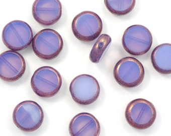 11mm Lavender Purple Opaline Bronze Luster Coin Czech Glass Beads