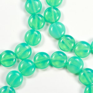 10mm Bright Aqua Opaline Puffy Coin Czech Glass Beads - 15