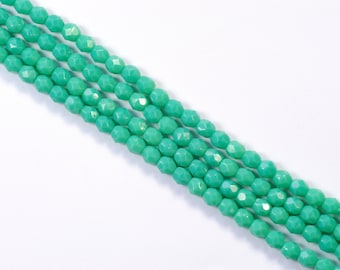 Turquoise Czech Glass Fire Polish Beads 4mm - 50