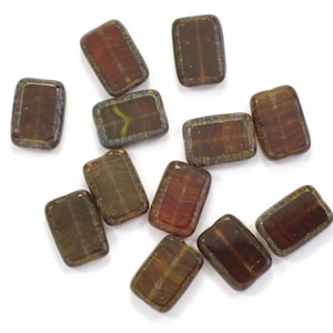 8x12mm Rustic Brown Picasso Table Cut Hurricane Rectangle Czech Glass Beads - 12