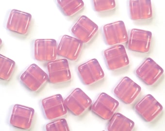 9mm Pink Opaline Square Czech Glass Tile Beads - 25