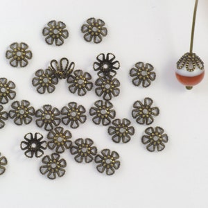 7mm Solid Antiqued  Brass Filigree Flower Bead Caps - 50