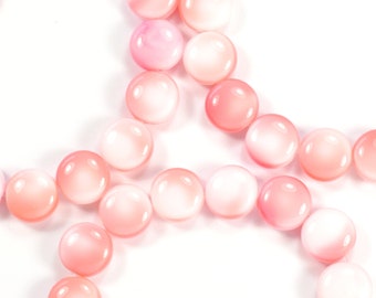 10mm Coral Pink and White Puffy Coin Czech Glass Beads - 15