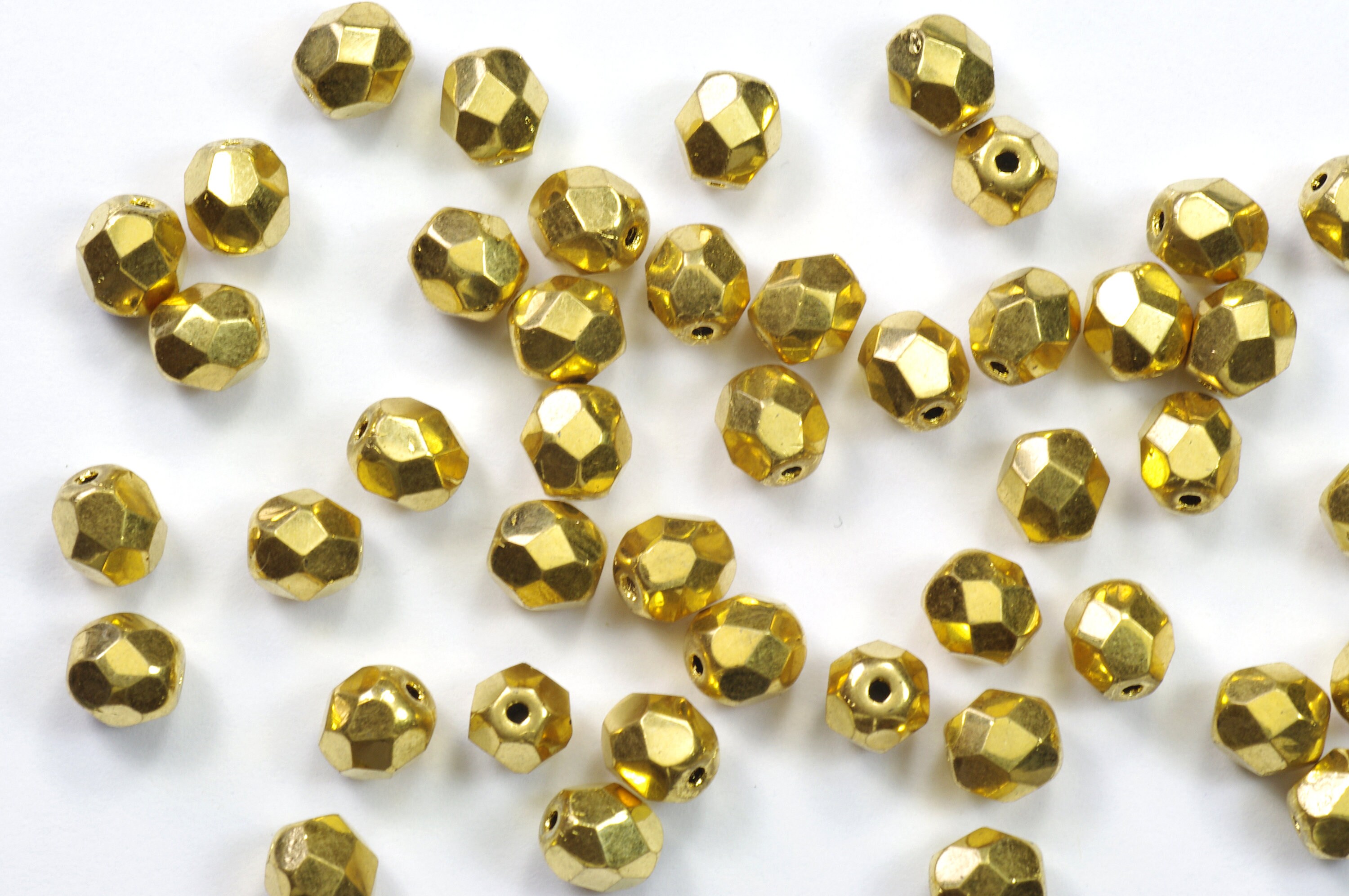 6mm 24K Plated Czech Glass Fire Polish Beads - 25