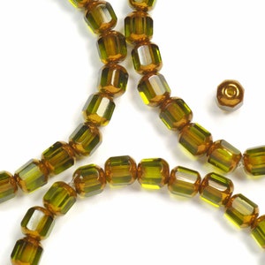 6mm Olivine Green with Bronze Octagon Cathedral Czech Glass Beads - 25
