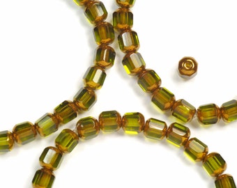 6mm Olivine Green with Bronze Octagon Cathedral Czech Glass Beads - 25