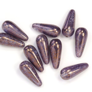 20mm Teardrop Purple Bronze Picasso Czech Glass Beads 20mm - 10