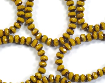 3x5mm Opaque Mustard Yellow Picasso Rondelles Fire Polish Czech Glass Beads - 30
