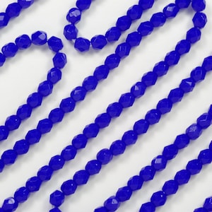 4mm Opaque Royal Blue Czech Glass Fire Polish Beads - 50