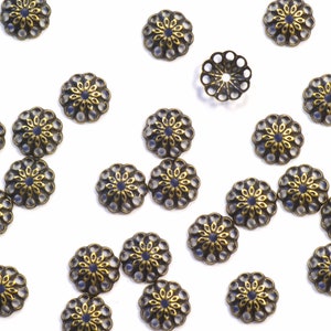 6mm Solid Antiqued  Brass Perforated Bead Caps - 50