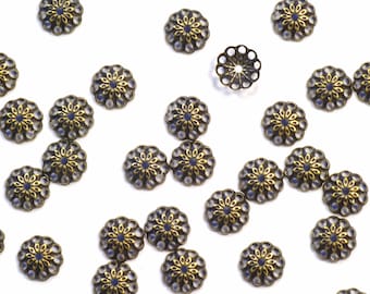 6mm Solid Antiqued  Brass Perforated Bead Caps - 50