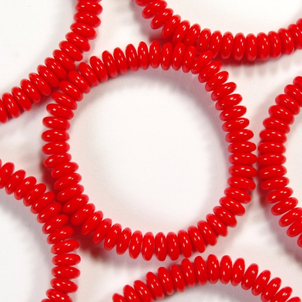 6mm Opaque Red Smooth Rondelles Czech Glass Beads - 50
