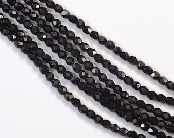 4mm Jet Black Fire Polish Czech Glass Beads - 50