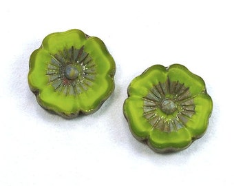 22mm Satiny Lime Green Picasso Hibiscus Blumen böhmischen Glasperlen - 2