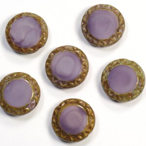 15mm Satiny Purple with Brown Picasso Mayan Sun Coin Czech Glass Beads - 6 Pieces
