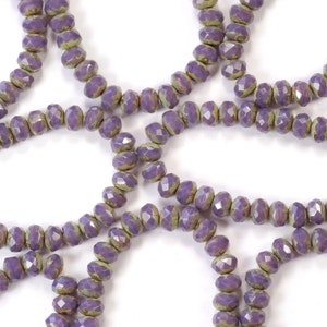 3x5mm Opaque Purple Picasso Donut Rondelle Czech Glass Beads - 30