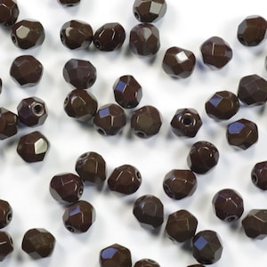 Opaque Dark Brown Czech Glass Fire Polish Beads 6mm - 25