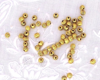 4mm Pewter Oxidized Gold Plated Round Ribbed Spacer Beads - 100