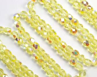 6mm Jonquil Yellow AB Czech Glass Fire Polish Beads - 25