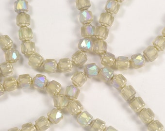6mm Cathedral Matte Transparent Light Beige AB with Silver Endcaps Czech Glass Beads - 20