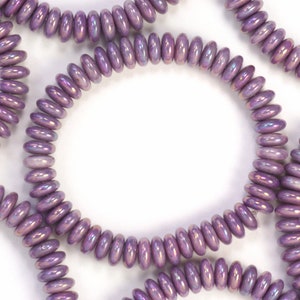 6mm Opaque Purple Luster Smooth Rondelles Czech Glass Beads - 50