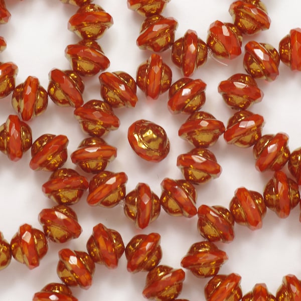Orange Opaline Bronze Faceted Saturn Beads 8x10mm - 10
