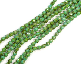 4mm Turquoise Picasso Czech Glass Fire Polish Beads - 50