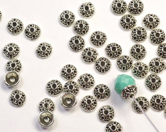 6mm Bali Style Bead Caps Antique Silver Plated Pewter Finely Detailed - 50