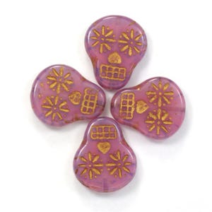 Sugar Skulls Pink Opaline with Bronze Wash Czech Glass Beads 20mm - 4