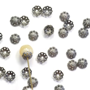 5mm Antiqued Silver over Brass Scalloped Filigree Bead Caps Perforated Design - 50