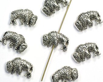 Pewter 3D Buffalo Beads Antiqued Silver Plated 16mm - 10