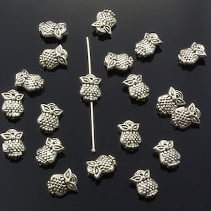 10x8mm Pewter Owl Beads Silver Plated Oxidized - 20