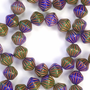 9mm Copper Wash Green and Blue Mix Bicone Czech Glass Beads -  12 Pieces