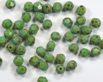 Groen turkoois Picasso tsjechisch glas geslepen glaskralen 6 mm-25