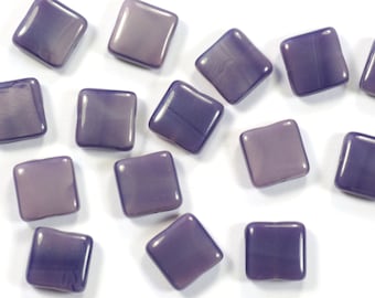 10mm Satiny Purple Pressed Square Tile Czech Glass Beads - 15