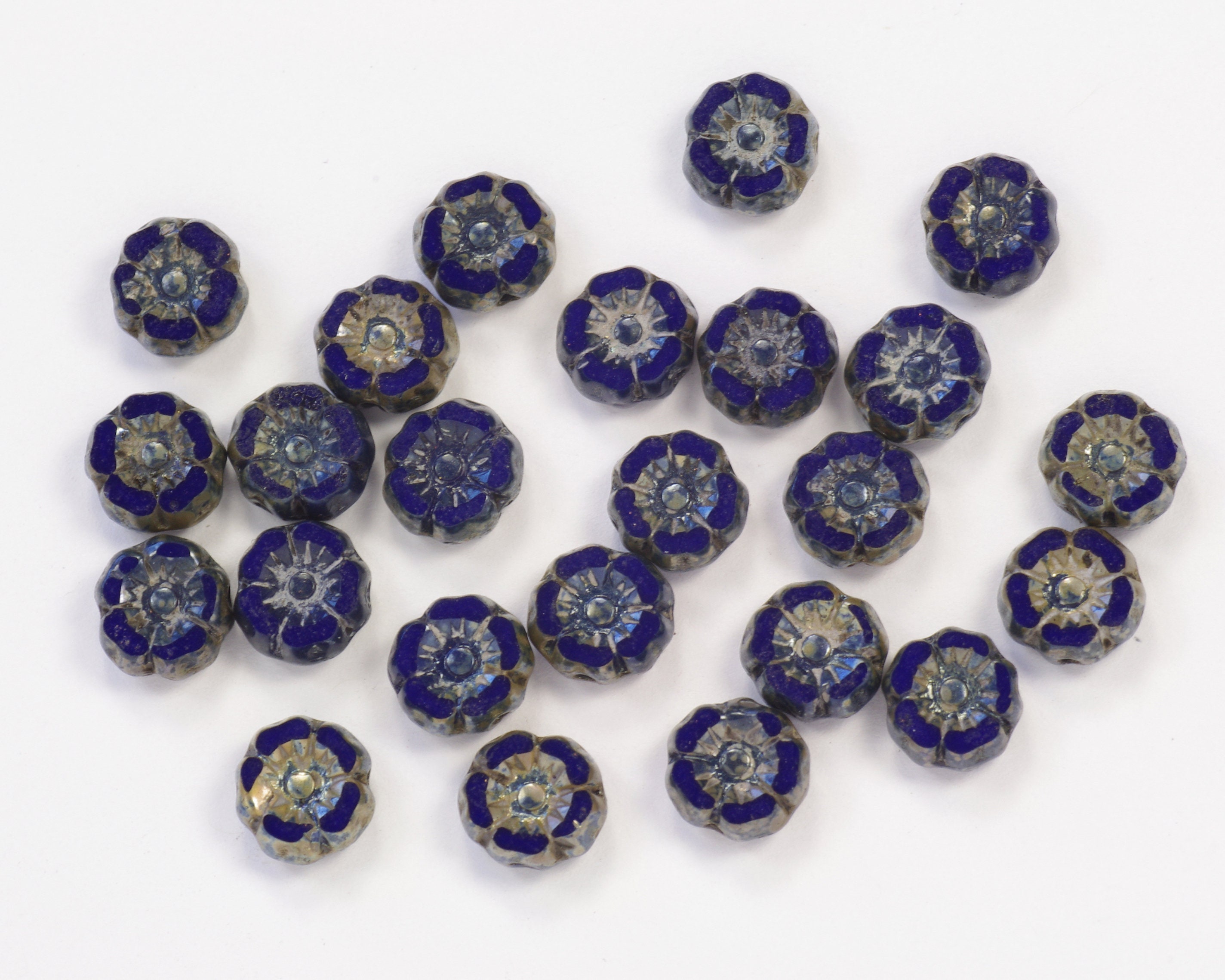 7mm Tiny Hibiscus Flowers Opaque Dark Indigo Blue Picasso