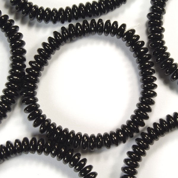 6mm Jet Black Smooth Rondelles Czech Glass Beads - 50