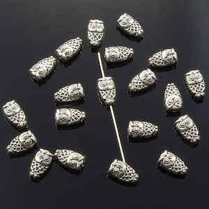 10mm Pewter Owl Beads Silver Plated and Oxidized - 20