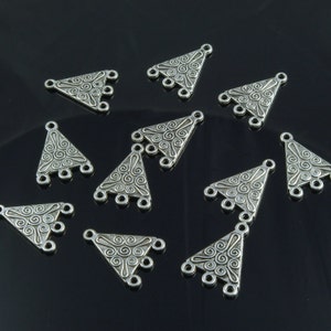 Hill Tribe Style Triangle Connectors Double Sided Silver Plated Pewter 21mm x 16mm - 8