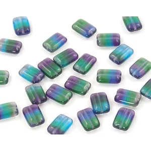Blue, Green and Purple Transparent Puffy Rectangle Beads 8x12mm - 12