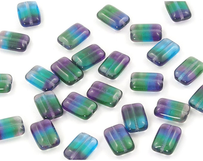 Rectangle Beeds Blue, Green and Purple Transparent Puffy Rectangle Beads 8x12mm - 12 - Etsy