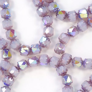 6mm Cathedral Pale Lavender Opaline AB with Purple Bronze Endcaps Czech Glass Beads - 20