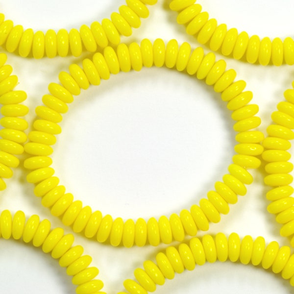 6mm Bright Lemon Yellow Smooth Rondelles Czech Glass Beads - 50