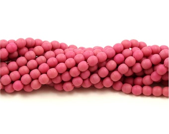 6mm Matte Opaque Pink Czech Glass Round Druk Beads 6mm - 25